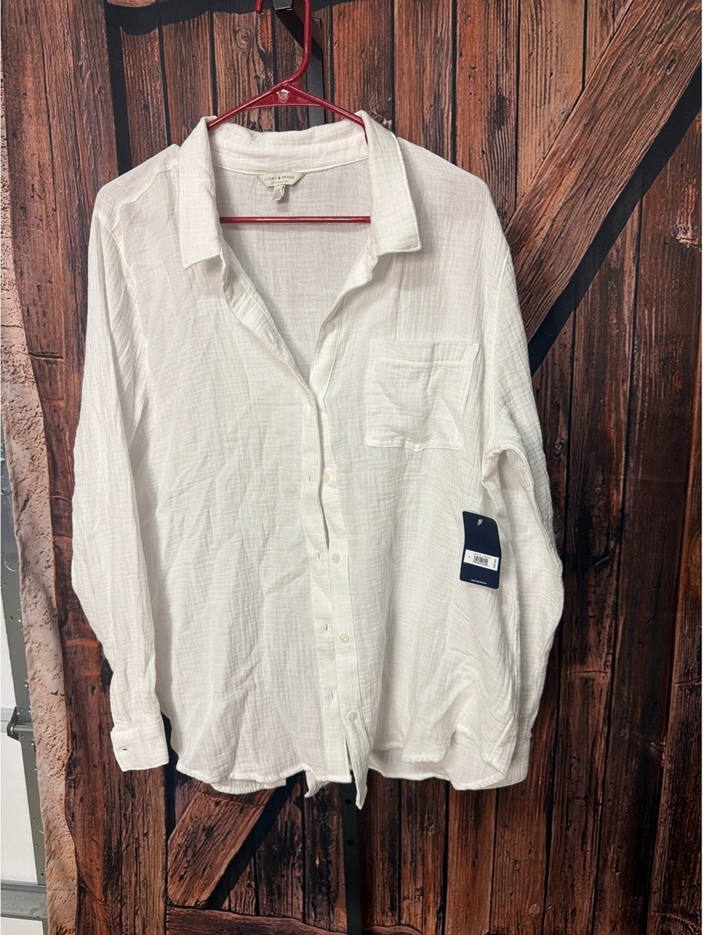 Lucky Brand White Long Sleeve Button-Up Shirt Large